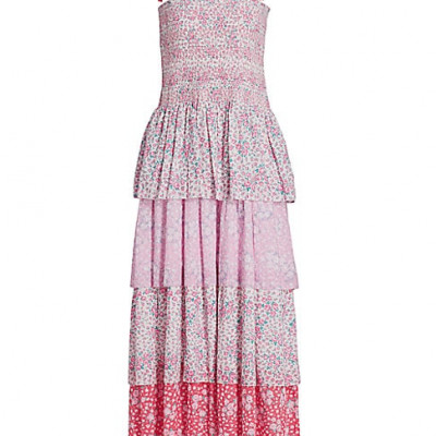 LoveShackFancy Womens Caressa Tiered Ruffle Maxi Dress - Strawberry Melange -
