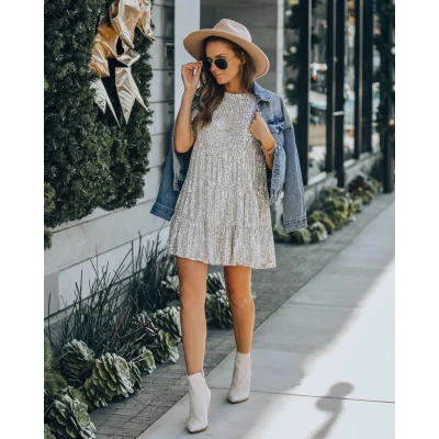 Spark Interest Sequin Tiered Blouse