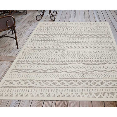 Ivory Modern Stripe Outdoor Area Rug, 5x8