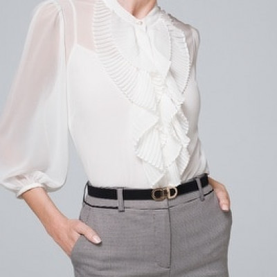 White House Black Market Pleated-Ruffle Blouse