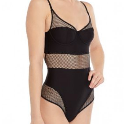 Dkny Soft Tech Mesh Bodysuit - Black - 32B