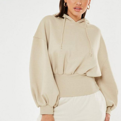 Petite Cream Deep Hem Ribbed Hoodie
