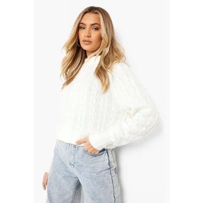Womens Soft Knit Cable Knit Sweater - White -