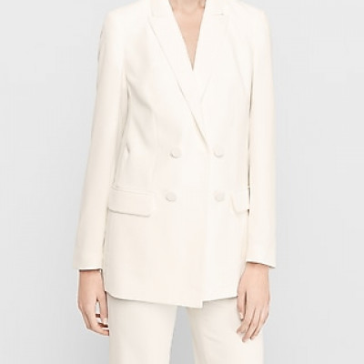 Double Breasted Peak Lapel Oversized Boyfriend Blazer White Womens XXS