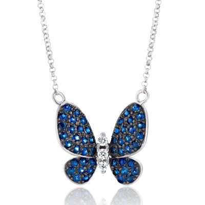 Sapphire And Diamond Butterfly Necklace