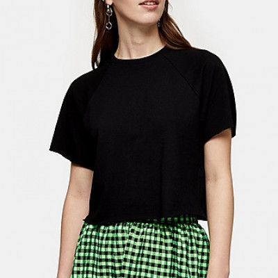Black Raglan Crop T-Shirt - Black