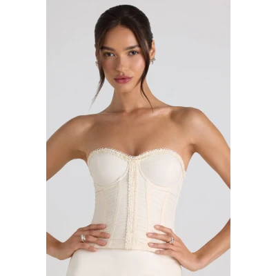 Ruched Lace-Up Strapless Corset Top
