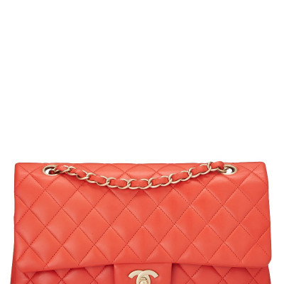 Chanel Red Quilted Lambskin Classic Double Flap Medium Handbag