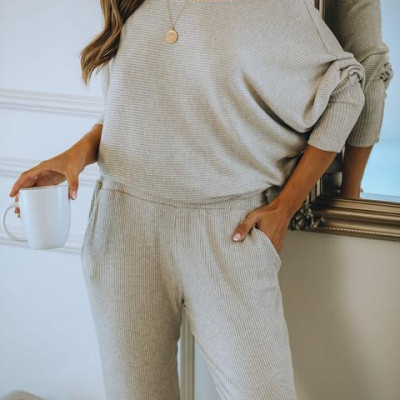 Count Sheep Ribbed Dolman Knit Top - Oatmeal