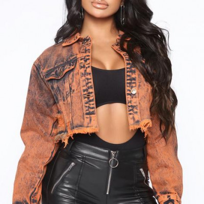 Ride With Me Acid Wash Denim Jacket - Orange