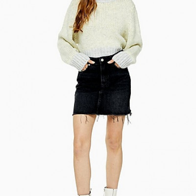 Black Wash Denim Mini Skirt - Washed Black