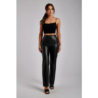 Faux Leather Piped Pants