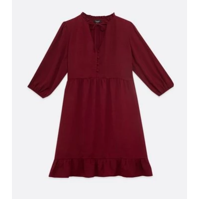 Curves Burgundy Tie Neck Smock Dress New Look