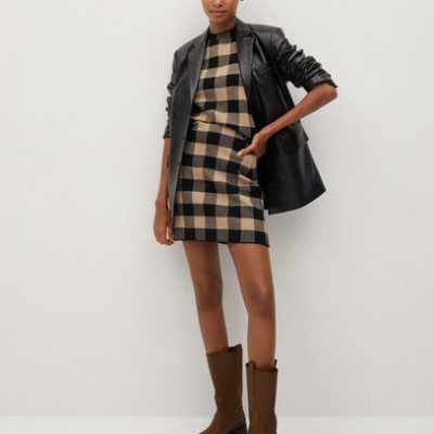 MANGO - Check knit top medium brown - L - Women