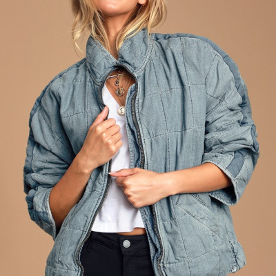 Dolman Medium Wash Quilted Denim Jacket | Lulus