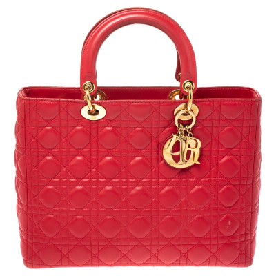 Dior Red Cannage Leather Large Lady Dior Tote