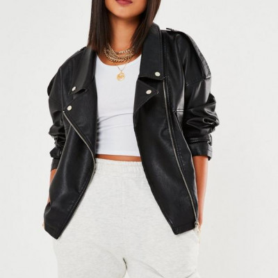 Black Faux Leather Oversized Biker Jacket