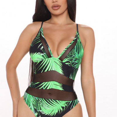 Seas Away One Piece Swimsuit - Black/Green