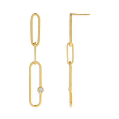 Diamond Bezel Link Drop Earring 14k