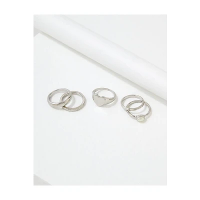 AEO Hearts and Pearl Ring 5-Pack Womens Silver 7