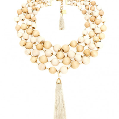 Cannolo Multi Strand Wood Bead Necklace