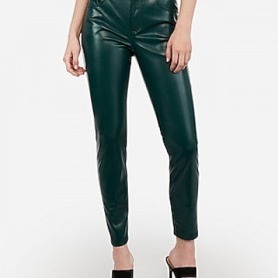 High Waisted Faux Leather Ankle Leggings Green Womens 00 Short