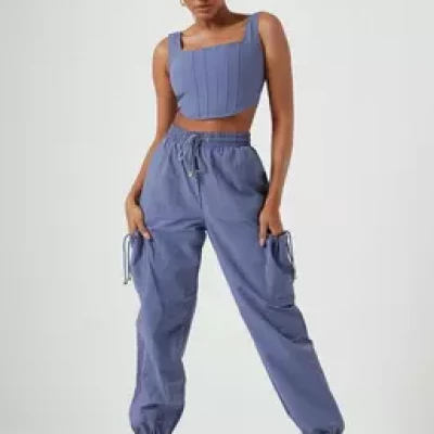 Blue Co Ord Pocket Detail Cargo Pants