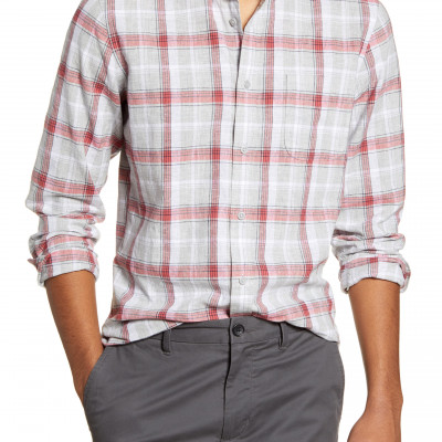 Mens 1901 Slim Fit Plaid Linen & Cotton Button-Down Shirt