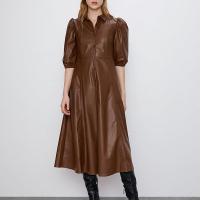 Faux Leather Shirt Dress