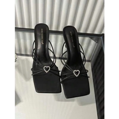 Women Rhinestone Decor Pyramid Heeled Mule Sandals, Fashion Sandals