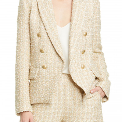 Womens LAgence Kenzie Double Breasted Metallic Tweed Blazer