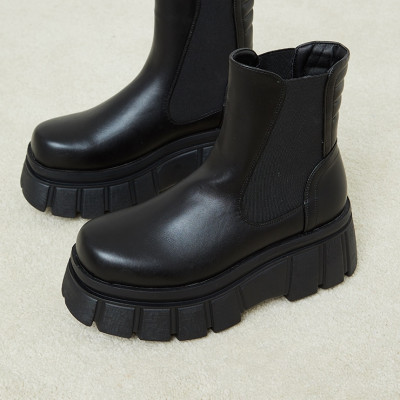 Black Pu Large Cleat Extra Chunky Sole Chelsea Boots