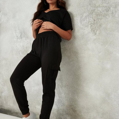 Black Loopback Cargo Joggers