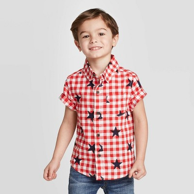 Toddler Boys' Gingham Stars Woven Button-Down Shirt - Cat & JackÃ¢â€žÂ¢ Red