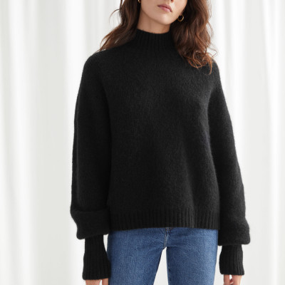 Alpaca Blend Turtleneck Knit Sweater - Black