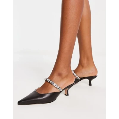 & Other Stories slip on pointed low heels with embellished strap in black