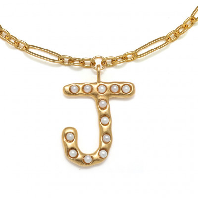 "J" Pearl Initial Talisman Necklace