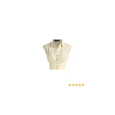Shirred Collar Button Up Top