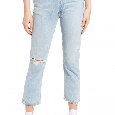Womens Agolde Riley Ripped High Waist Crop Straight Leg Jeans