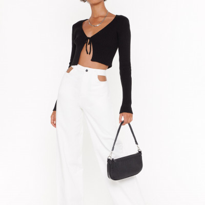 Wide-Leg Cut-Out Denim Jeans In White Wash