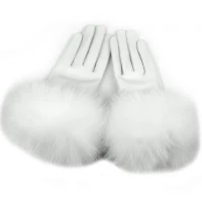 Yosang Women Genuine Lambskin Leather Winter Lined Gloves with Fox Fur Trim