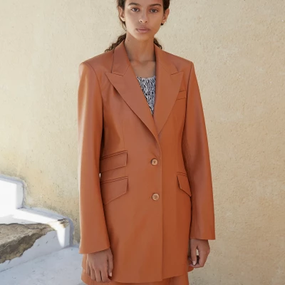 Vegan Leather Fitted Blazer