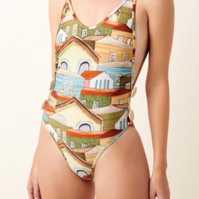 Printed Button-Detailed Swimsuit