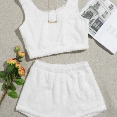 Plush Tank Top & Shorts Teddy Lounge Set