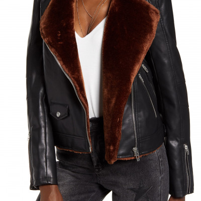 Womens Blanknyc Faux Fur & Faux Leather Moto Jacket