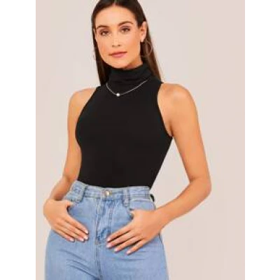 Turtle Neck Solid Tank Top