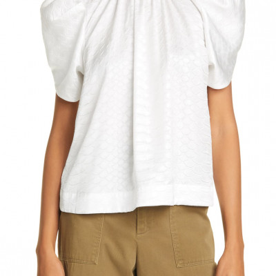 Simone Snake Embossed Puff Sleeve Top