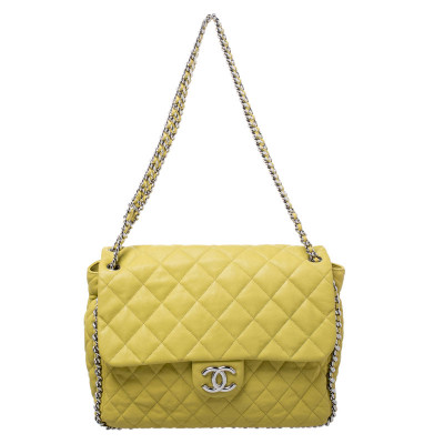 Chanel Yellow Leather Maxi Chain Around Flap Shoulder Bag