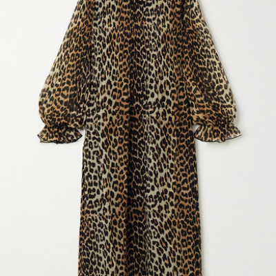 GANNI - Leopard-print Pliss-georgette Midi Dress - Leopard print