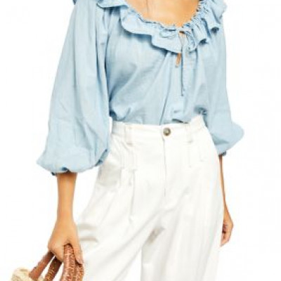 Free People Lilly Of The Valley Chambray Top - Chambray Combo - Xs